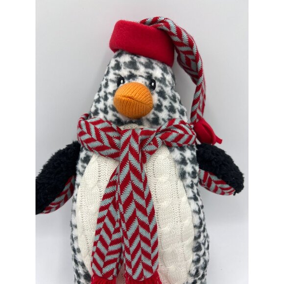 Pier One 1 Imports Plush Holiday Penguin Hat & Scarf Houndstooth Ice-skates 18" - Picture 2 of 8